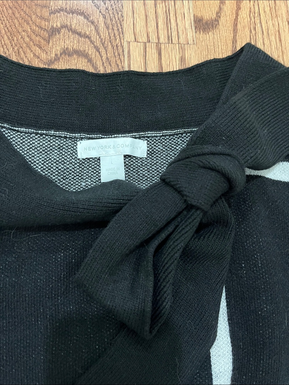 New York & Company Black & White Windowpane Knit Skirt Set with Bow Tie - Picture 6 of 7